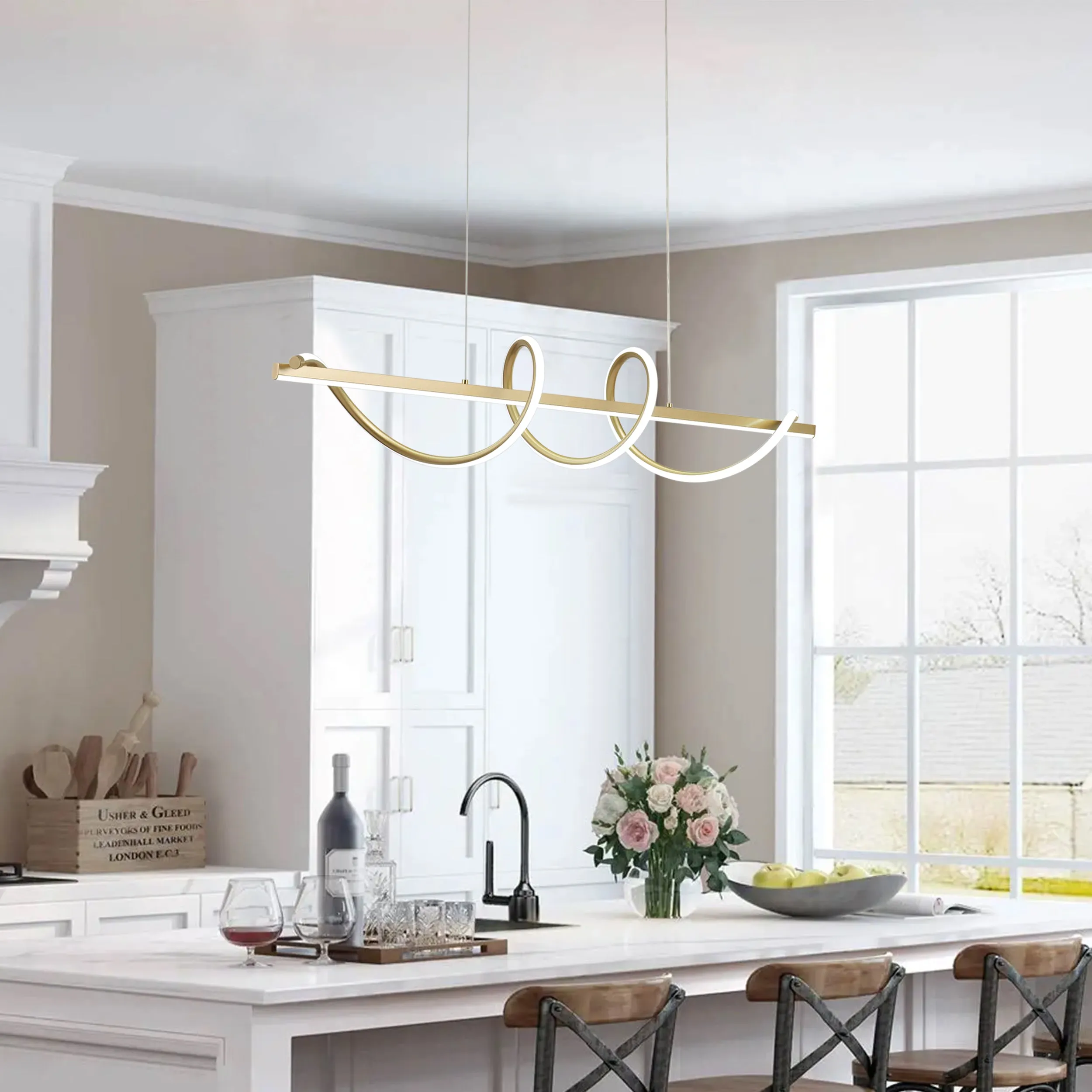 1-Light Modern Style Dcurved Wrap-Around Shape LED Chandelier