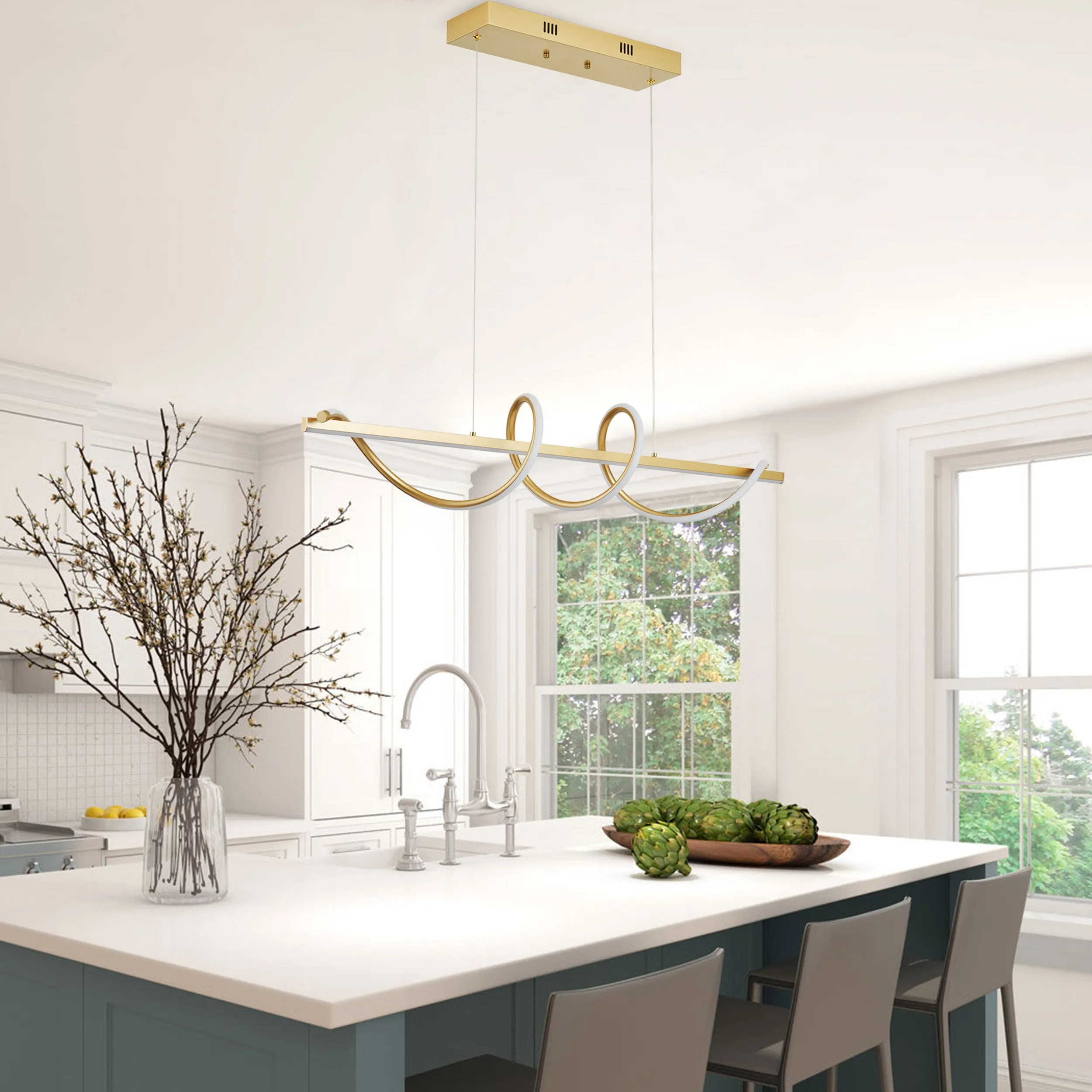 1-Light Modern Style Dcurved Wrap-Around Shape LED Chandelier