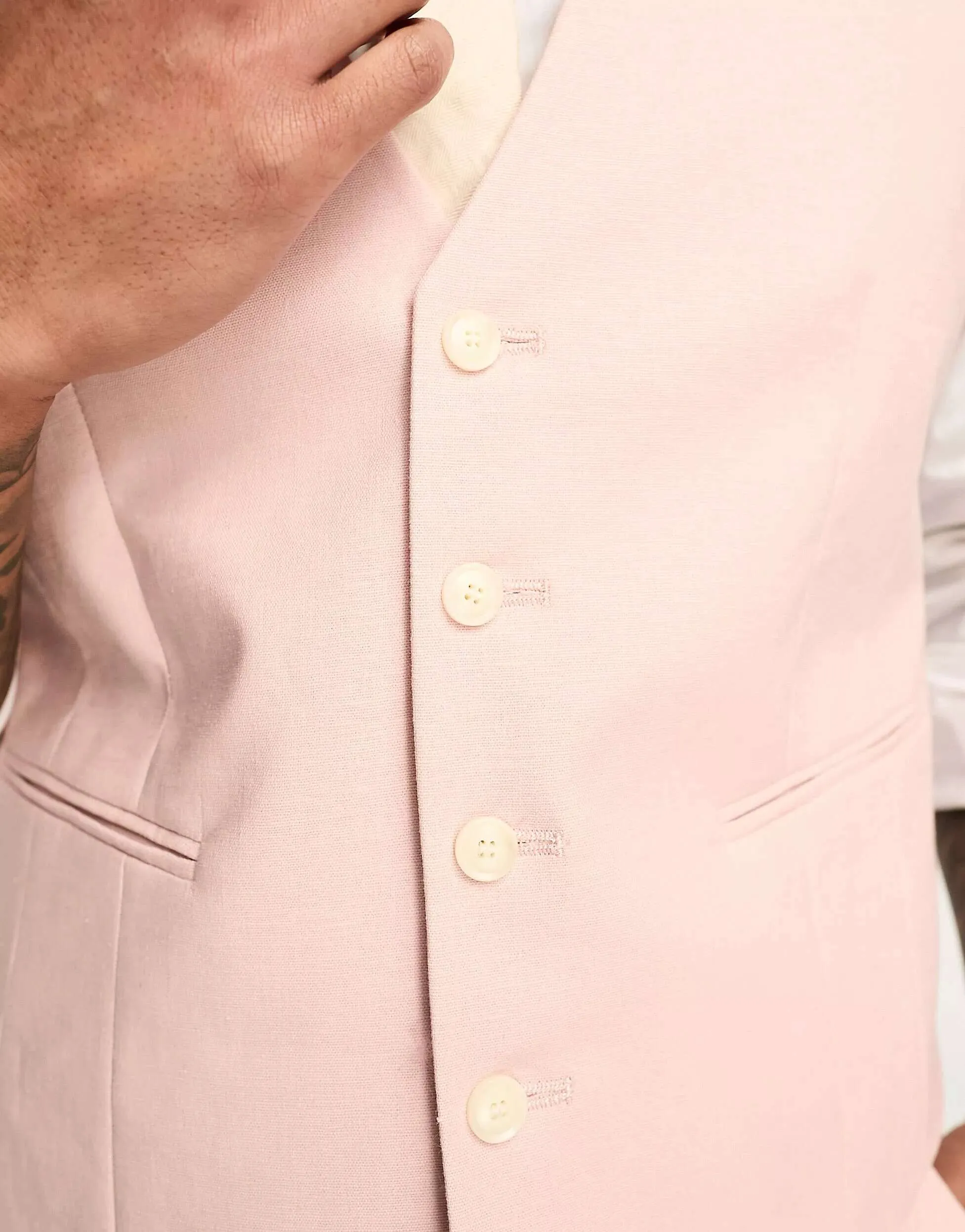 ASOS Super Slim Linen Vest in Pastel Pink