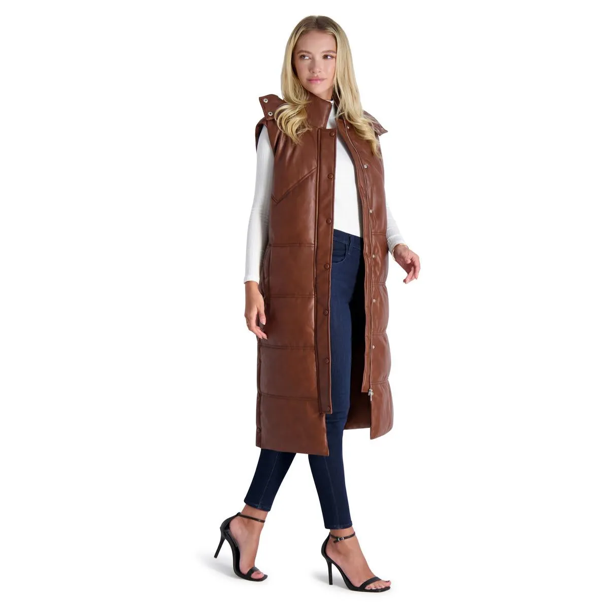 Avec Les Filles Faux Leather Maxi Puffer Vest for Women