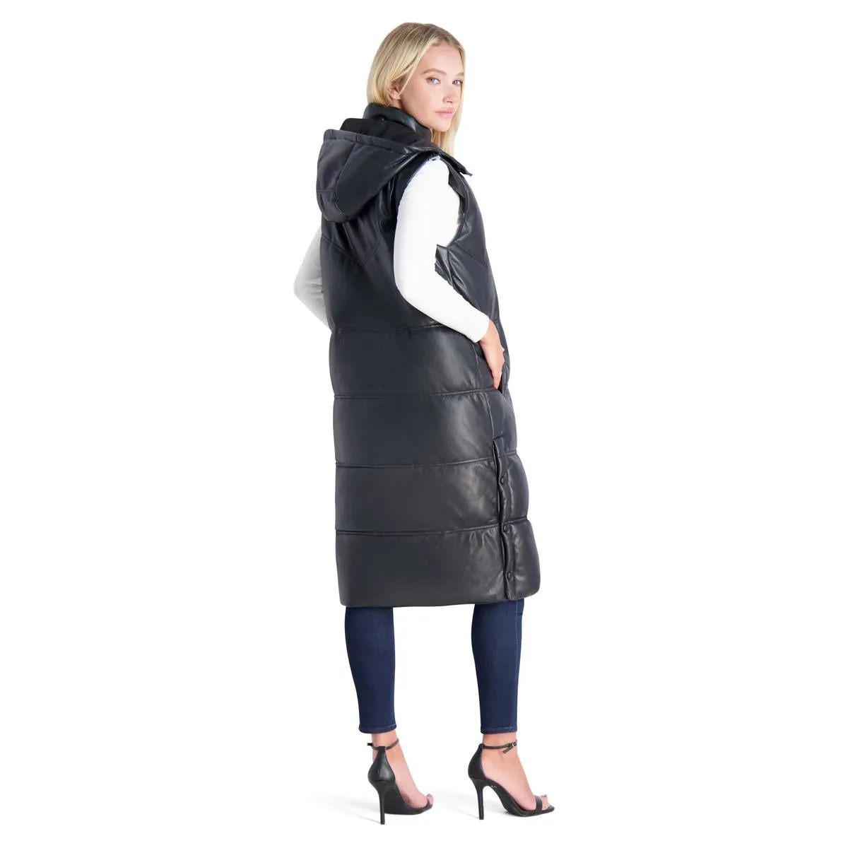 Avec Les Filles Faux Leather Maxi Puffer Vest for Women