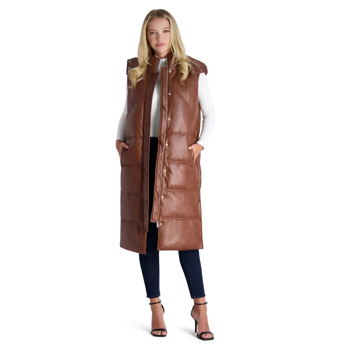 Avec Les Filles Faux Leather Maxi Puffer Vest for Women