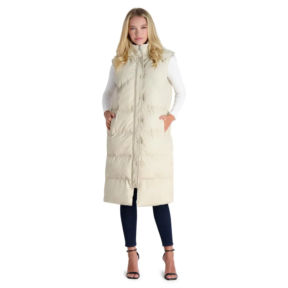 Avec Les Filles Faux Leather Maxi Puffer Vest for Women