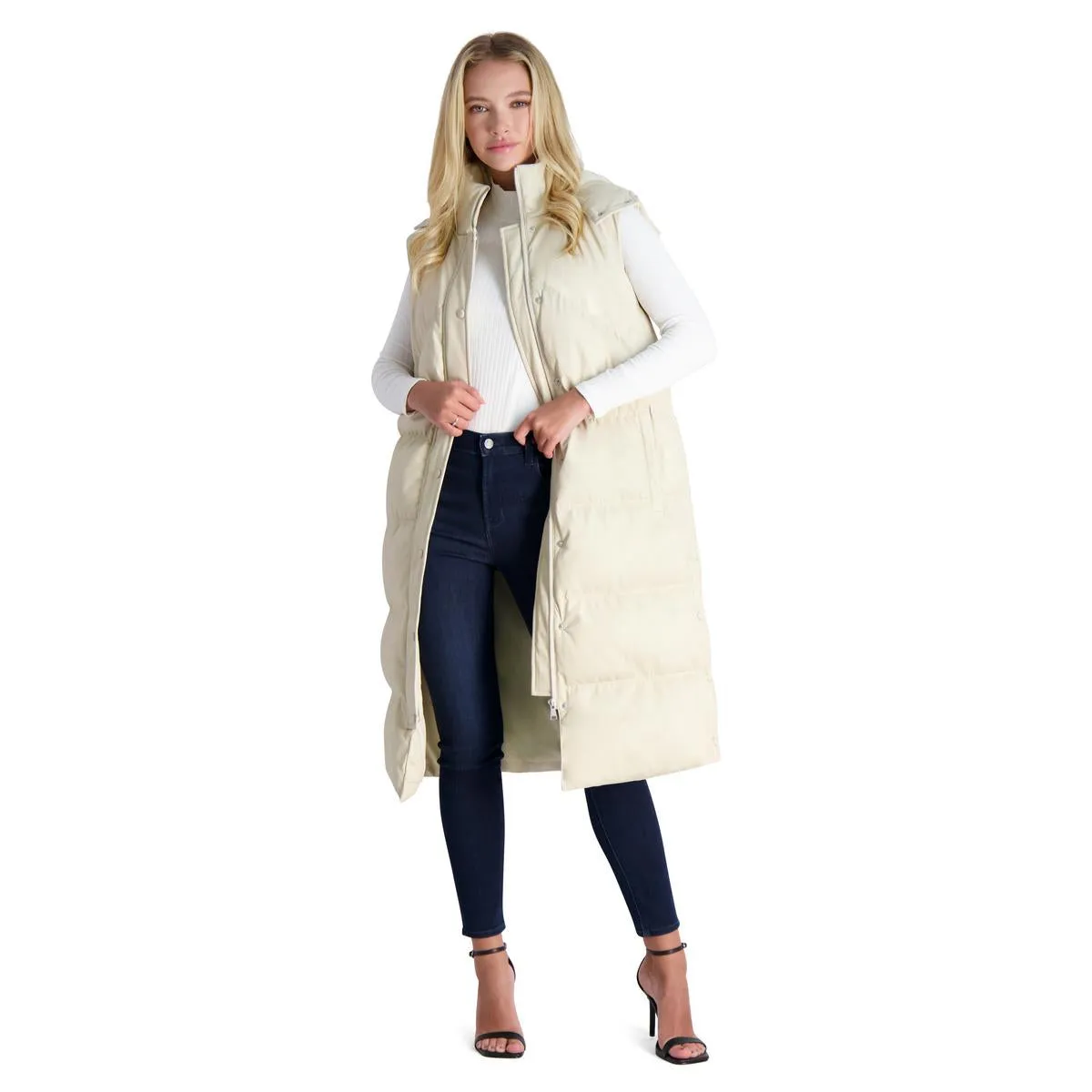 Avec Les Filles Faux Leather Maxi Puffer Vest for Women