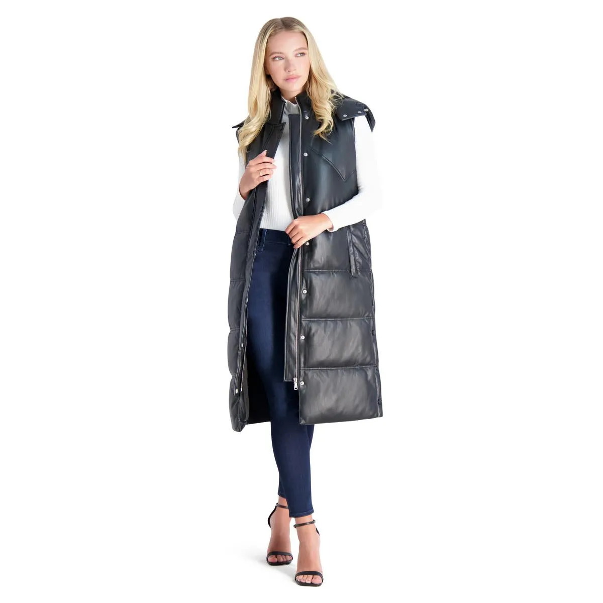 Avec Les Filles Faux Leather Maxi Puffer Vest for Women
