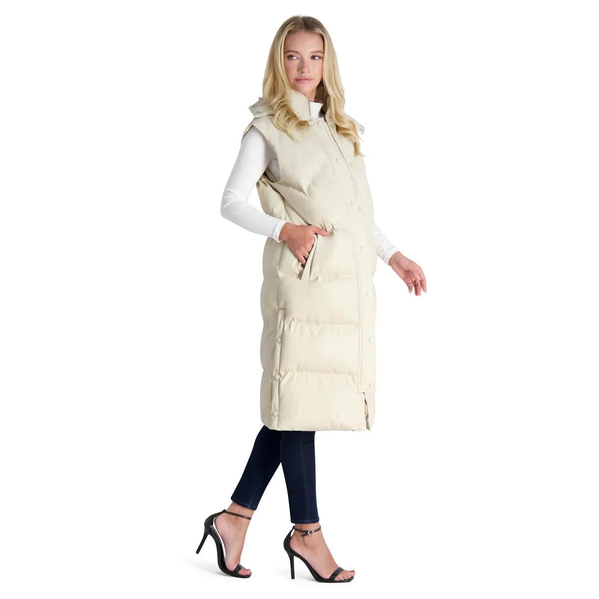 Avec Les Filles Faux Leather Maxi Puffer Vest for Women