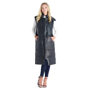 Avec Les Filles Faux Leather Maxi Puffer Vest for Women