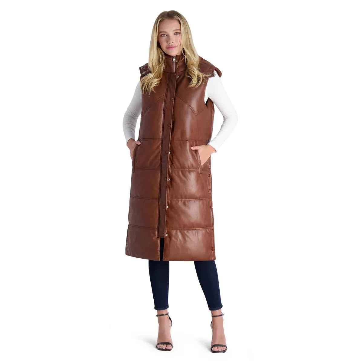 Avec Les Filles Faux Leather Maxi Puffer Vest for Women
