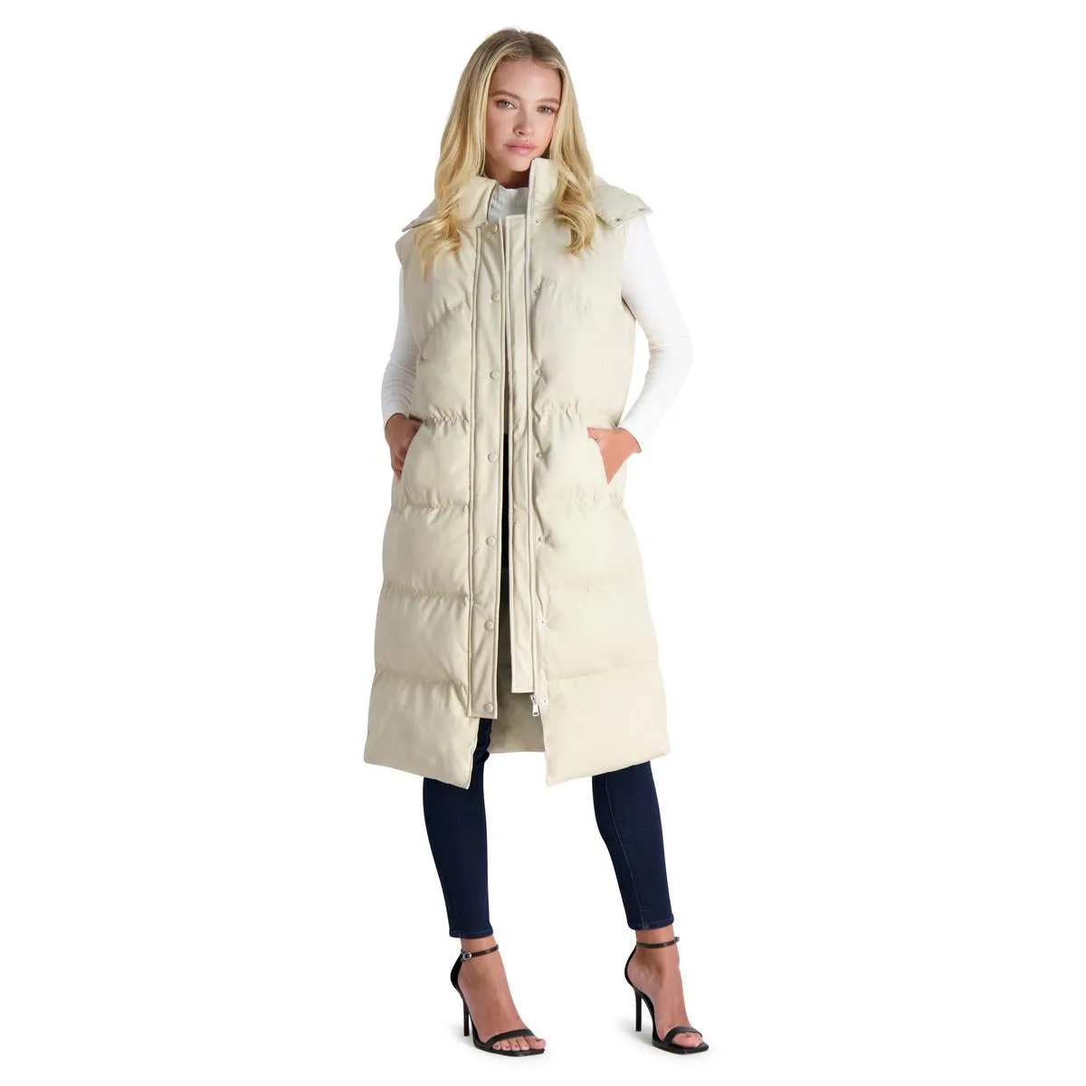 Avec Les Filles Faux Leather Maxi Puffer Vest for Women