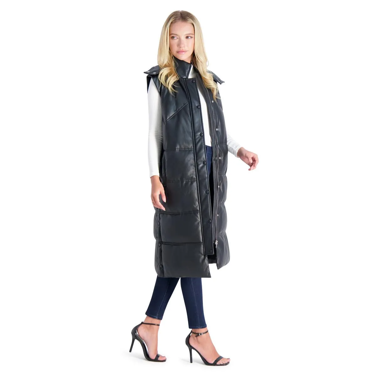 Avec Les Filles Faux Leather Maxi Puffer Vest for Women