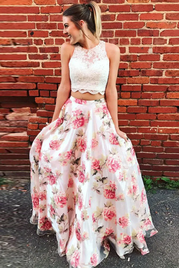 Beautiful 2 Pieces A-Line Prom Dresses For Girls Party Dresses