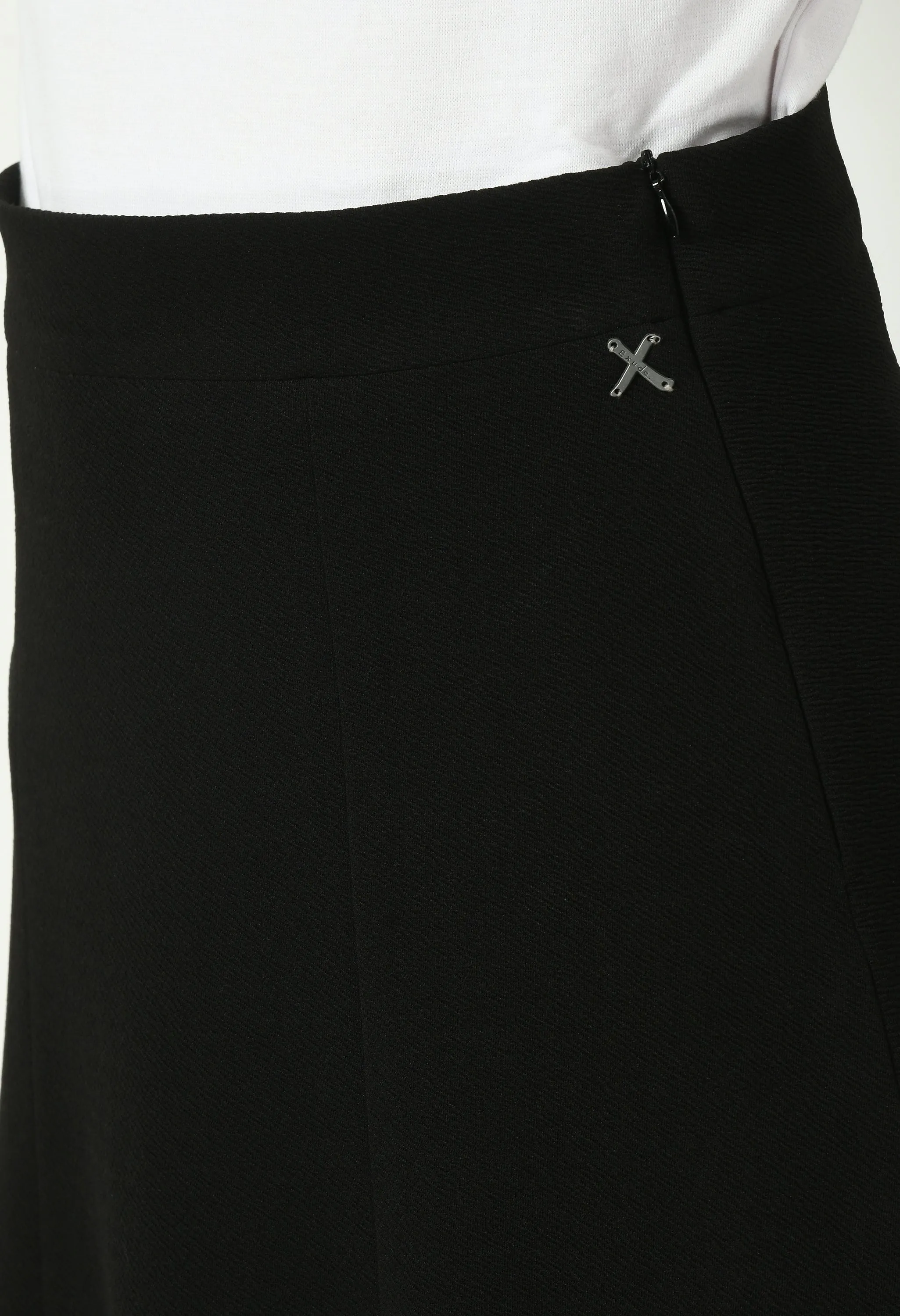 Black Cotton Blend Victory A-Line Midi Skirt