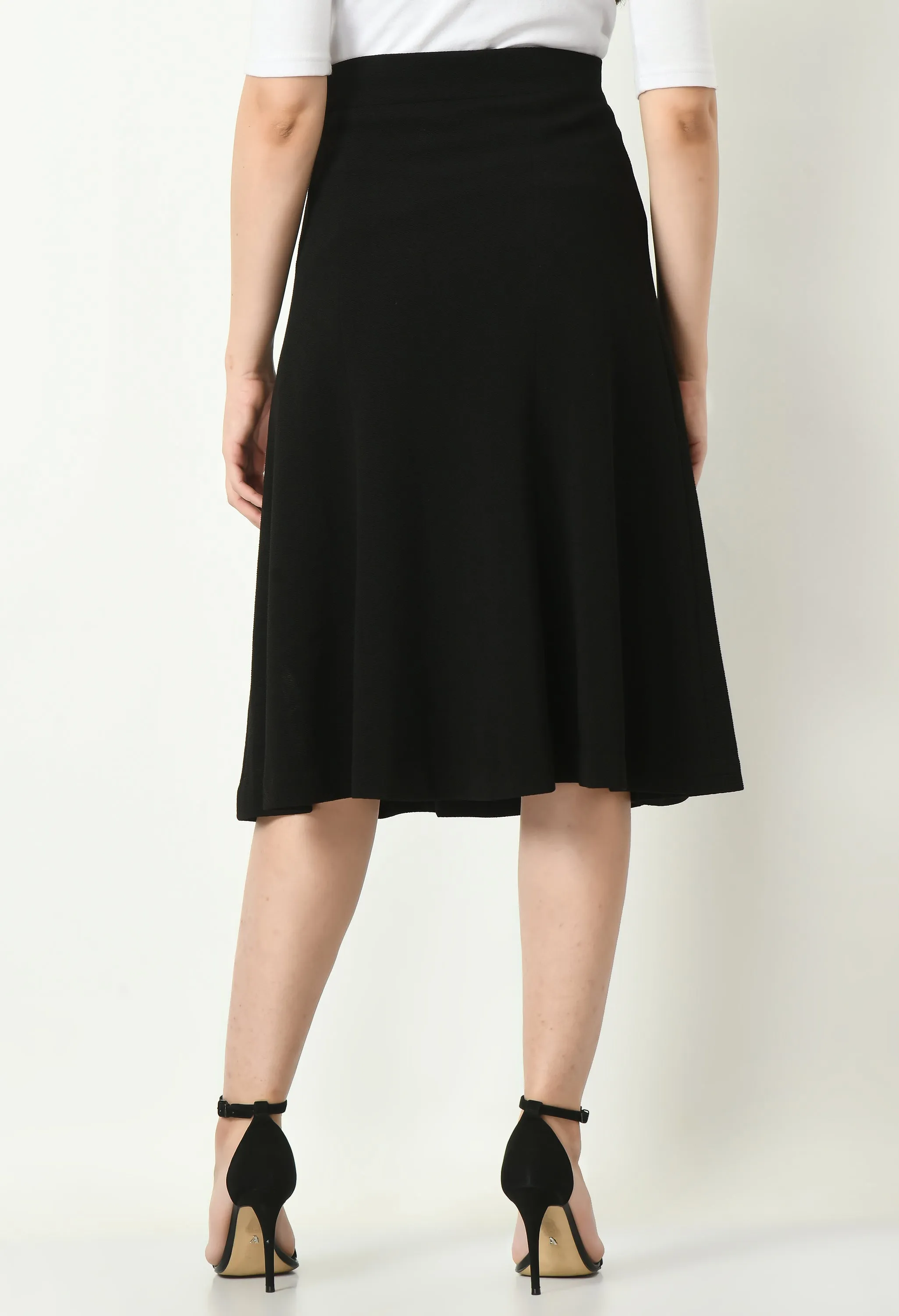 Black Cotton Blend Victory A-Line Midi Skirt