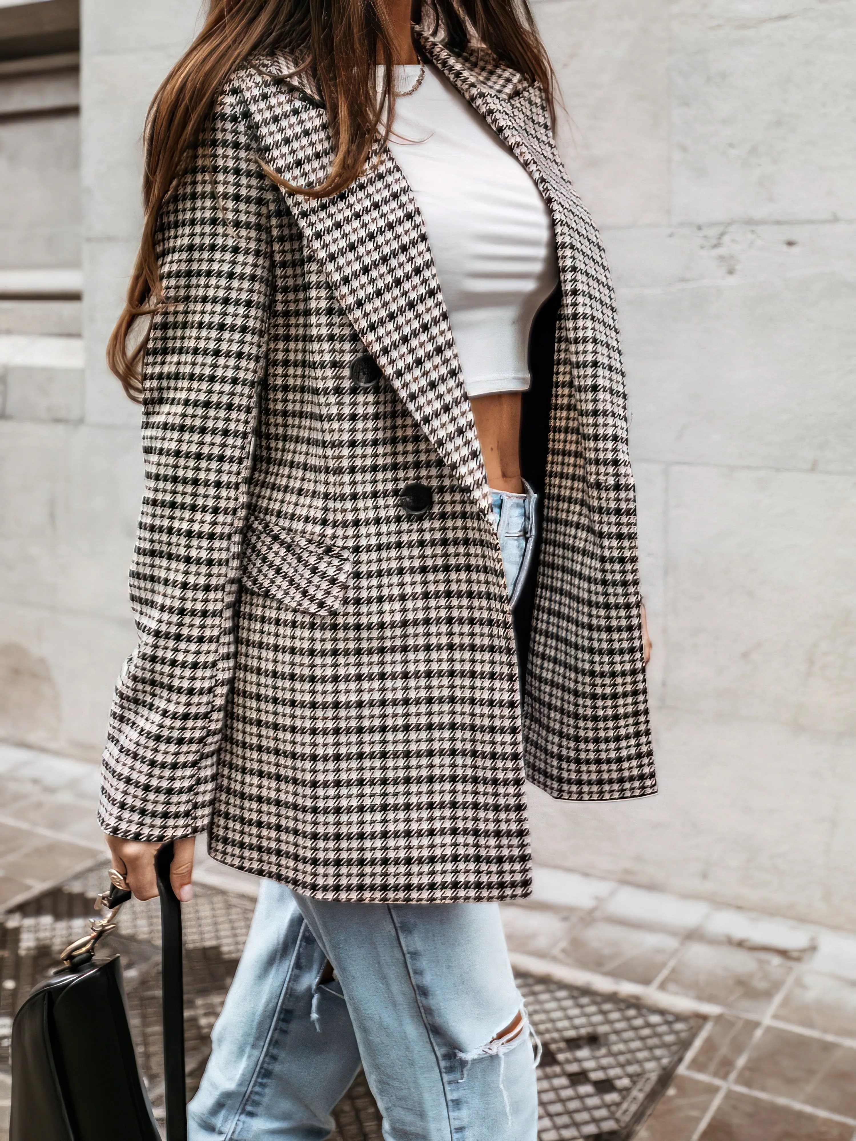 Brown and Black Houndstooth Blazer