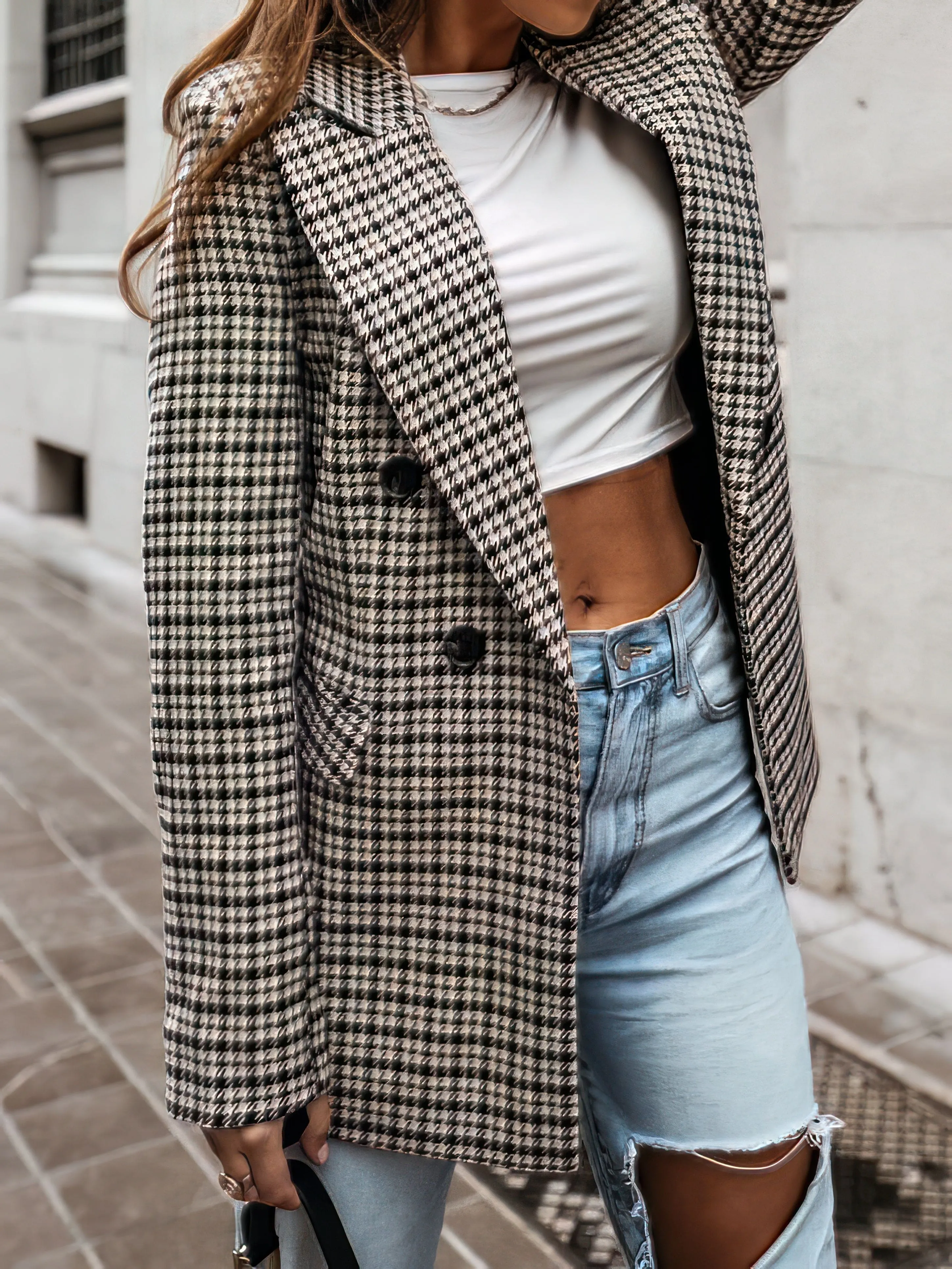 Brown and Black Houndstooth Blazer