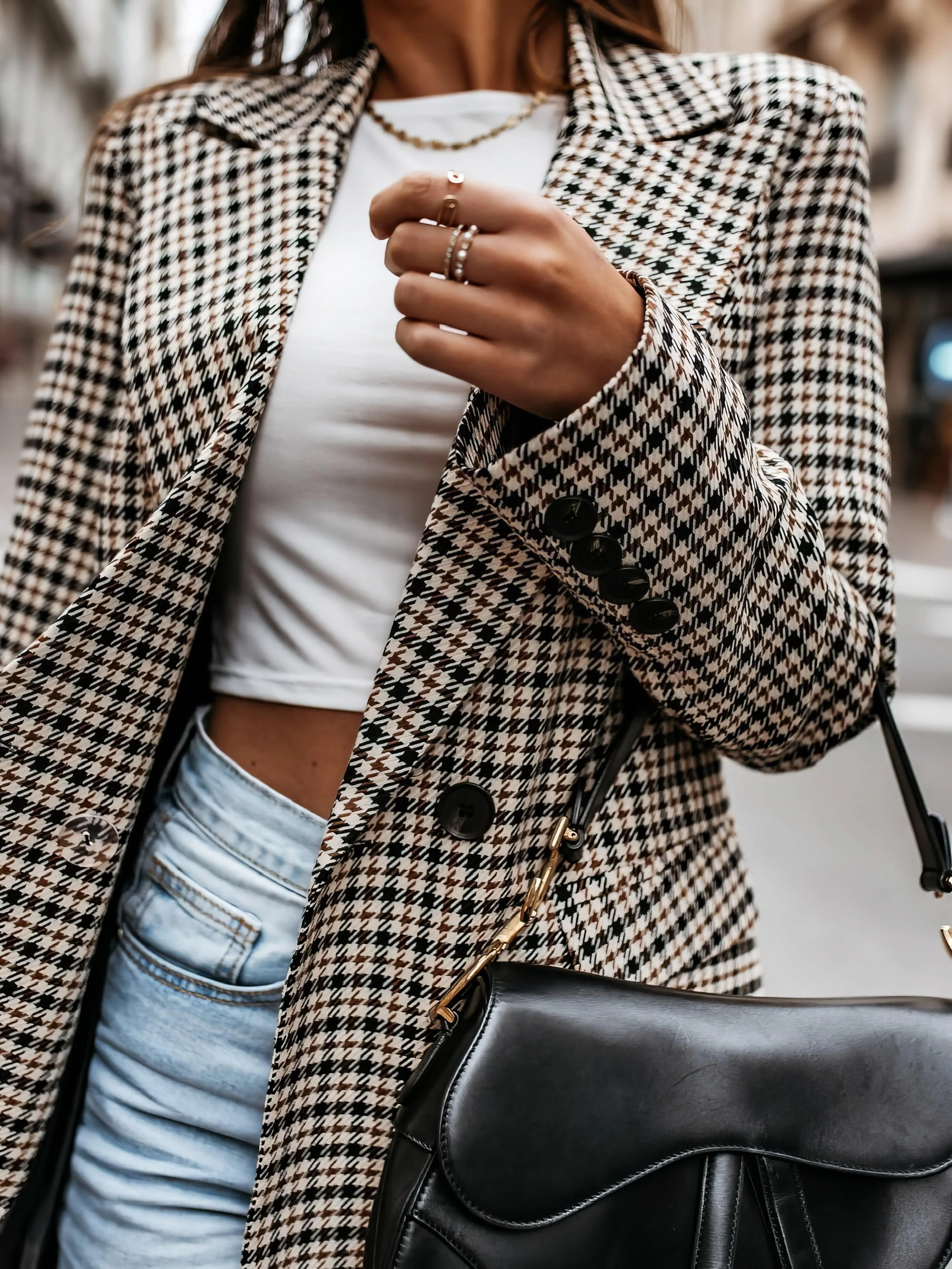 Brown and Black Houndstooth Blazer