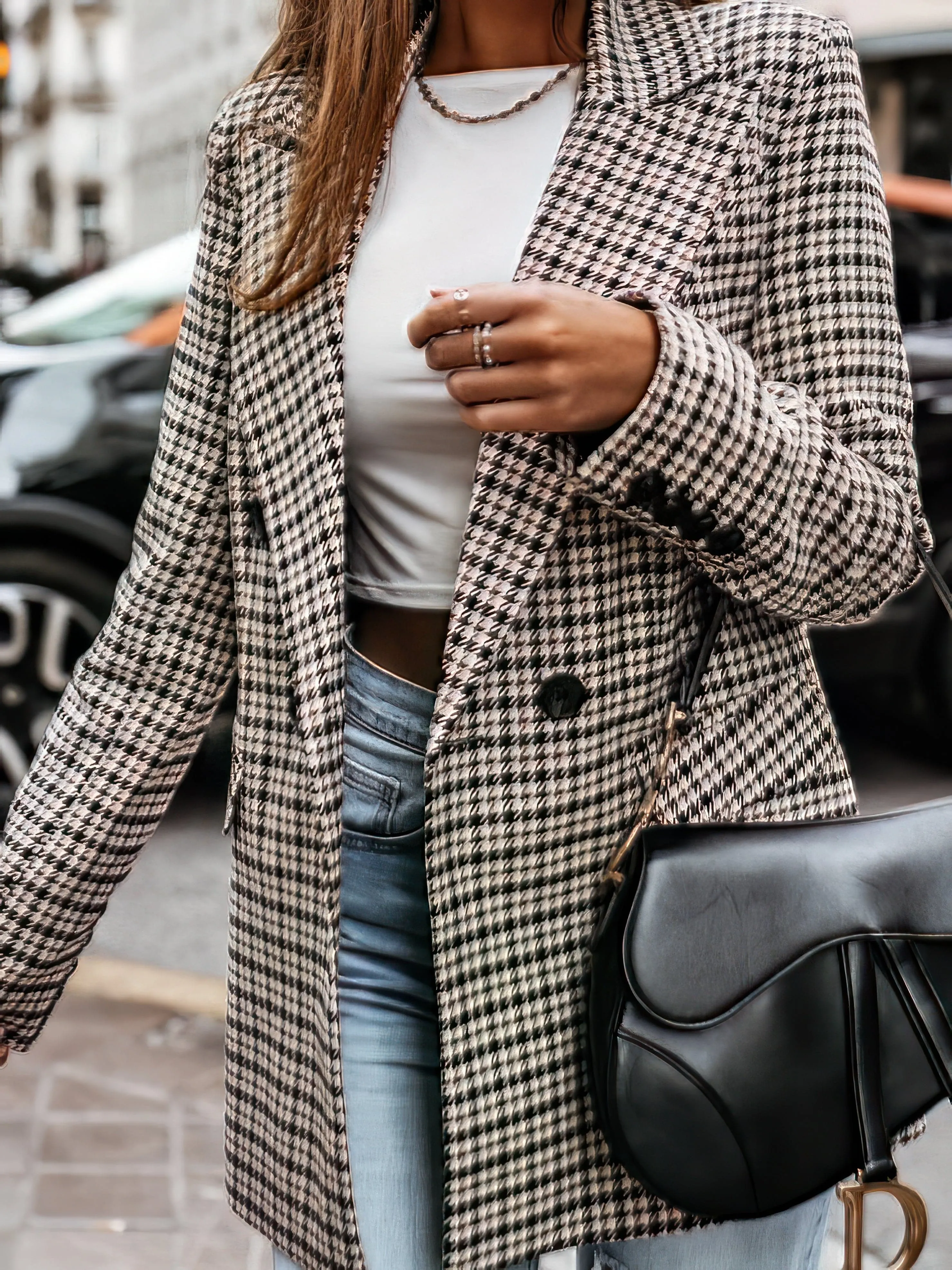 Brown and Black Houndstooth Blazer