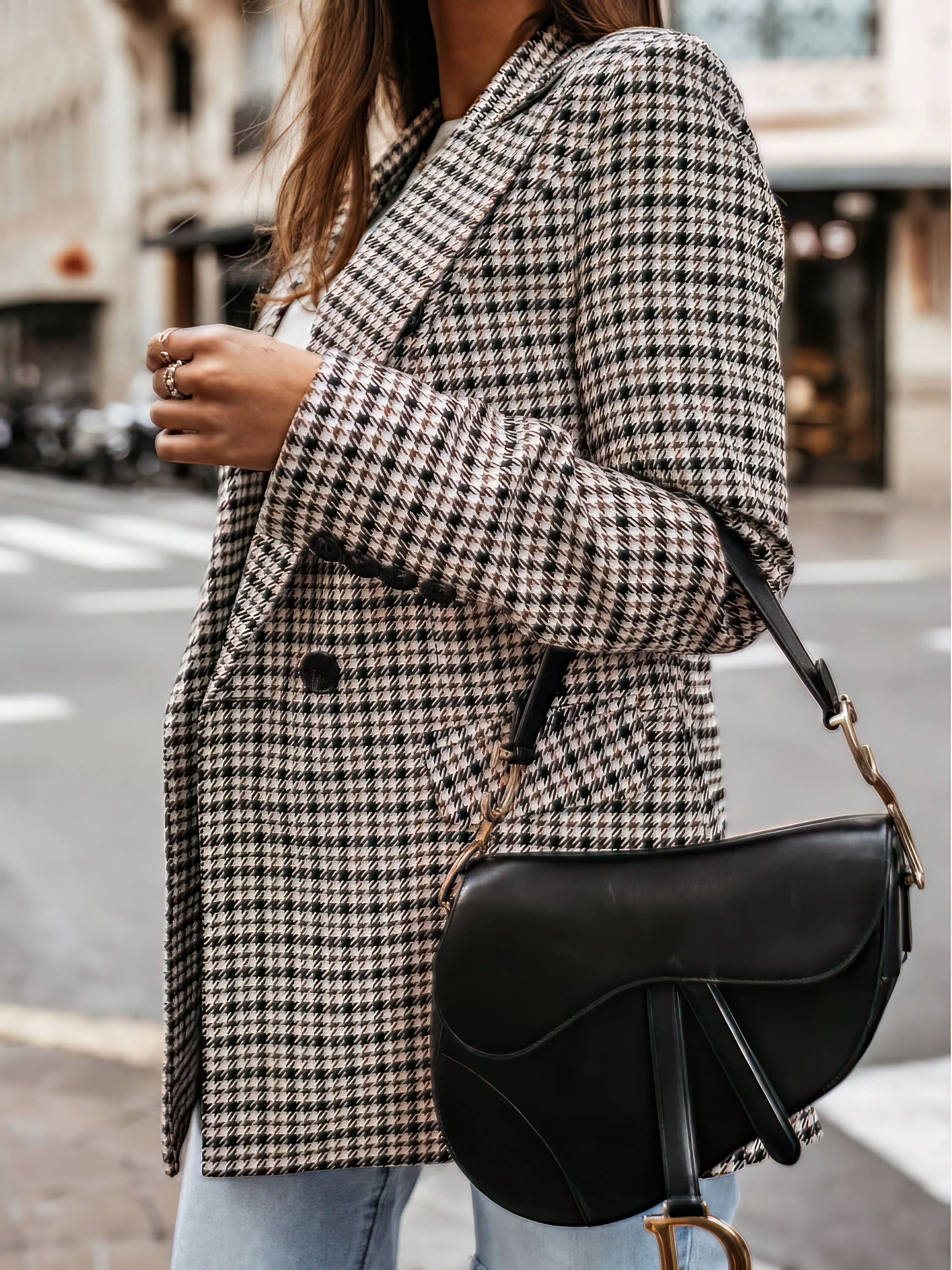 Brown and Black Houndstooth Blazer