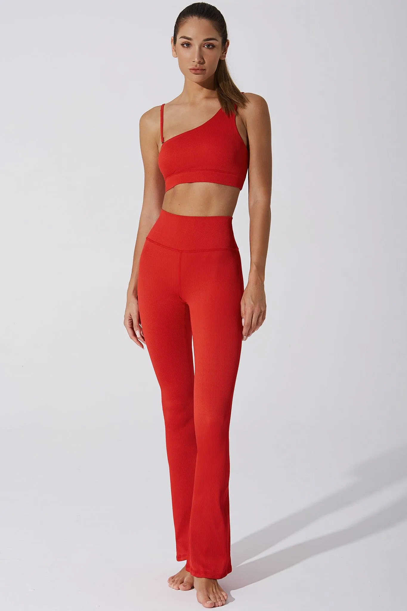 Caram Ribbed Off Shoulder Bra - Savvy Red