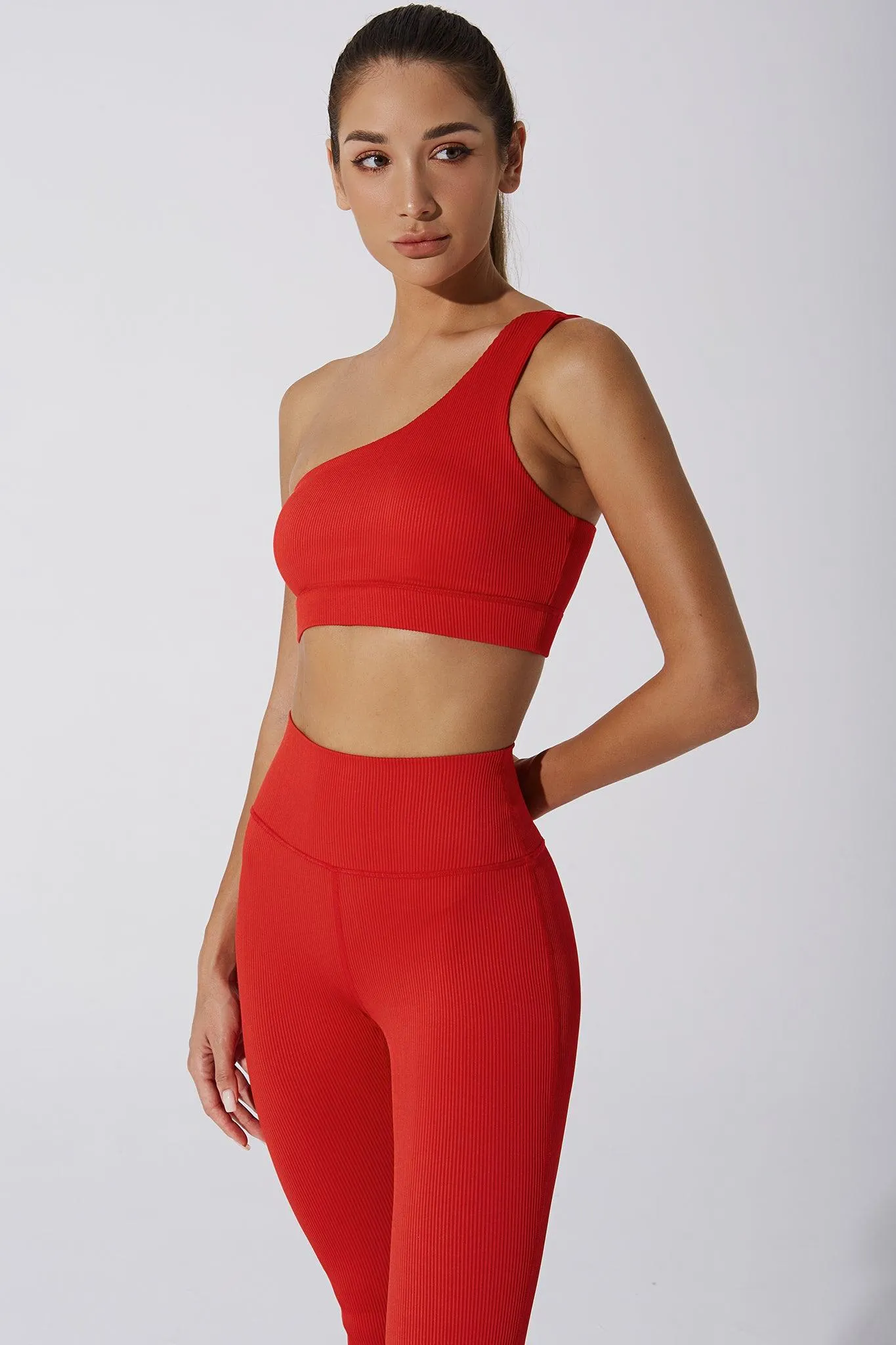 Caram Ribbed Off Shoulder Bra - Savvy Red