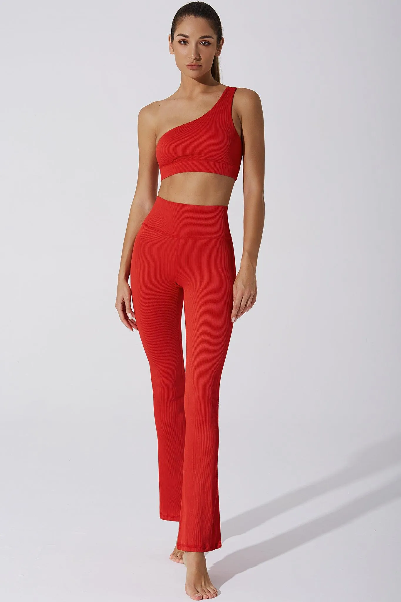 Caram Ribbed Off Shoulder Bra - Savvy Red