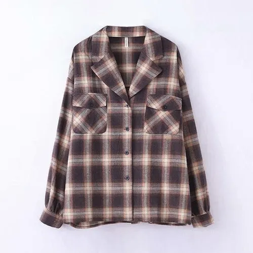 Casual Long Sleeve Plaid Blouse Women