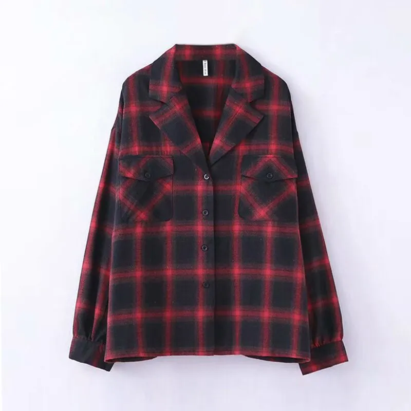 Casual Long Sleeve Plaid Blouse Women