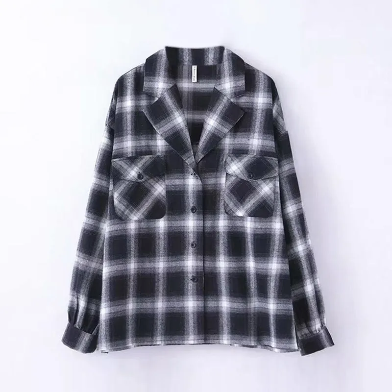 Casual Long Sleeve Plaid Blouse Women