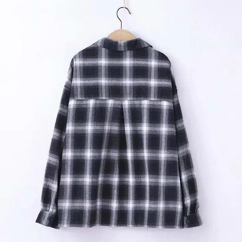 Casual Long Sleeve Plaid Blouse Women