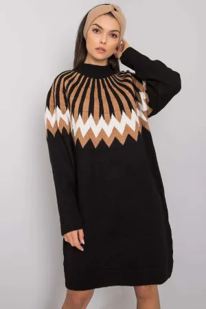 Chic Geometric Knit Turtleneck Day Dress