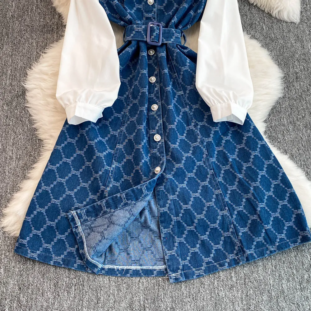 Chic Lapeled Patchwork Denim Dress