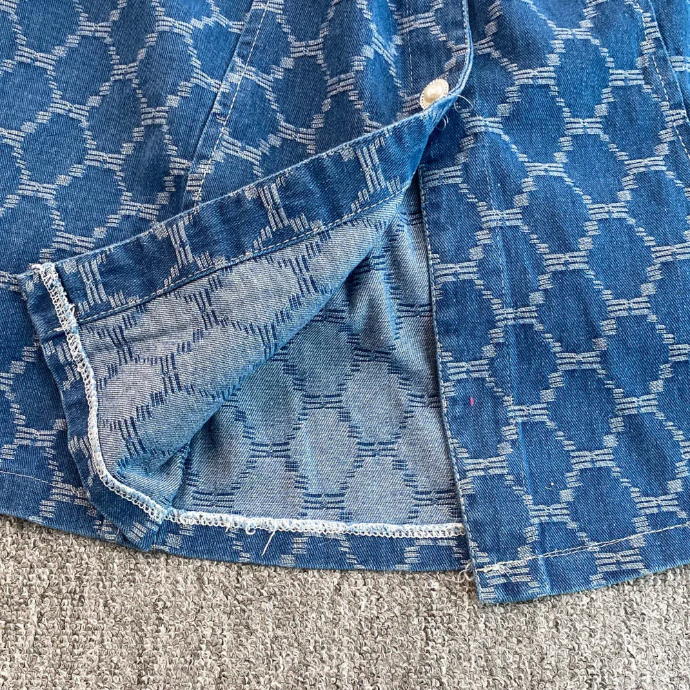 Chic Lapeled Patchwork Denim Dress