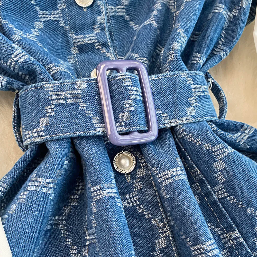 Chic Lapeled Patchwork Denim Dress