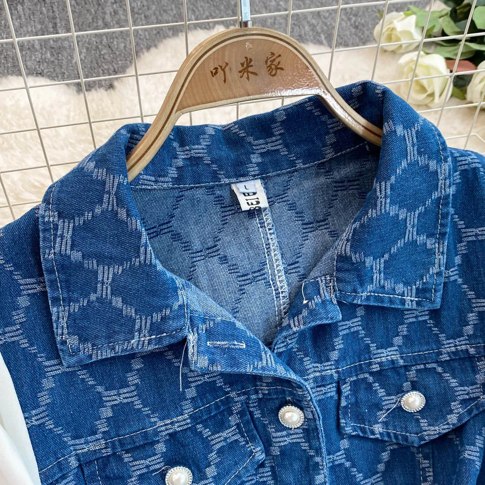 Chic Lapeled Patchwork Denim Dress