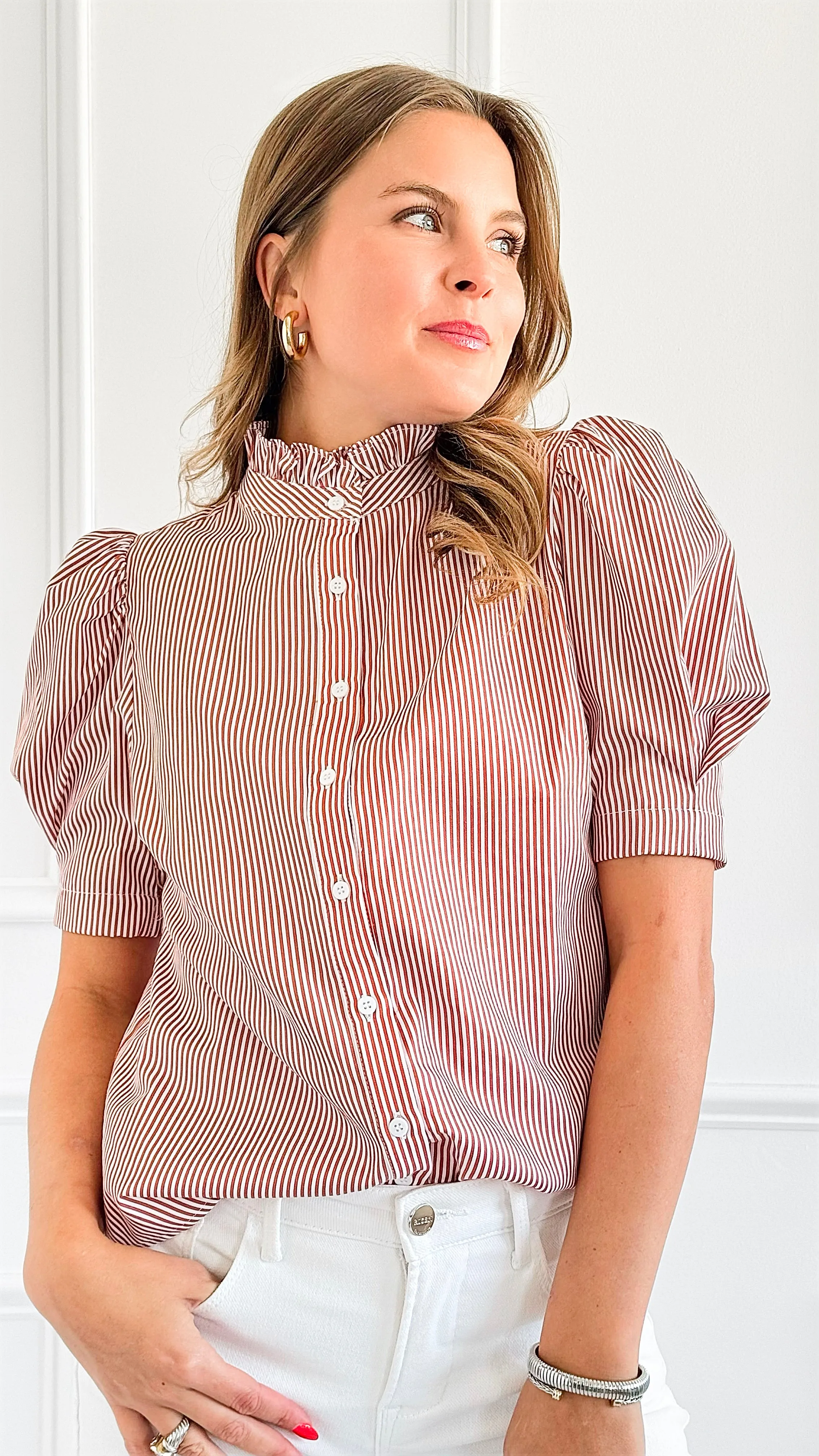 Classic Charm Puff Sleeve Top - Rust