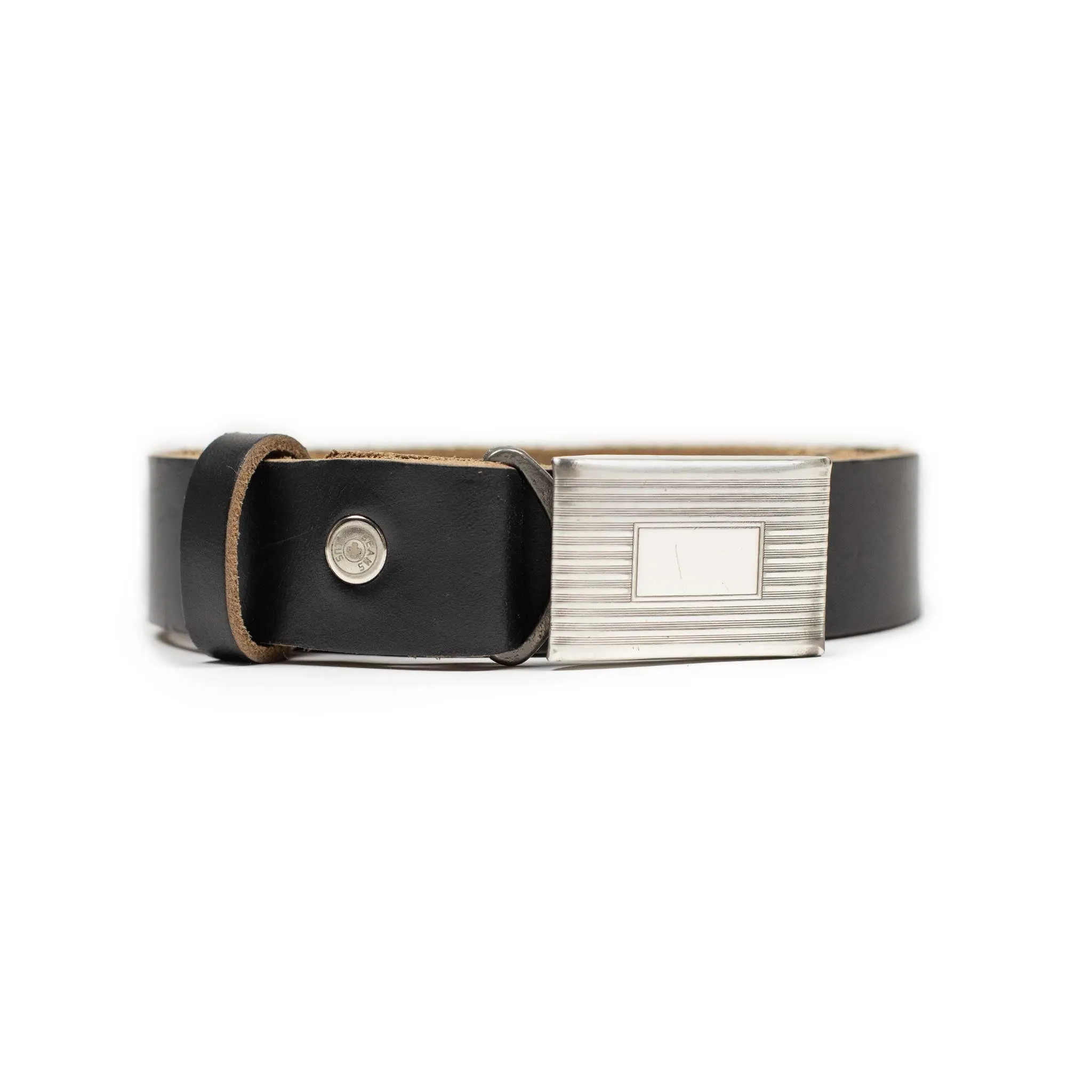 Classic Horween leather belt in Black with engine-turned plated buckle
