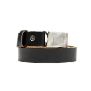 Classic Horween leather belt in Black with engine-turned plated buckle