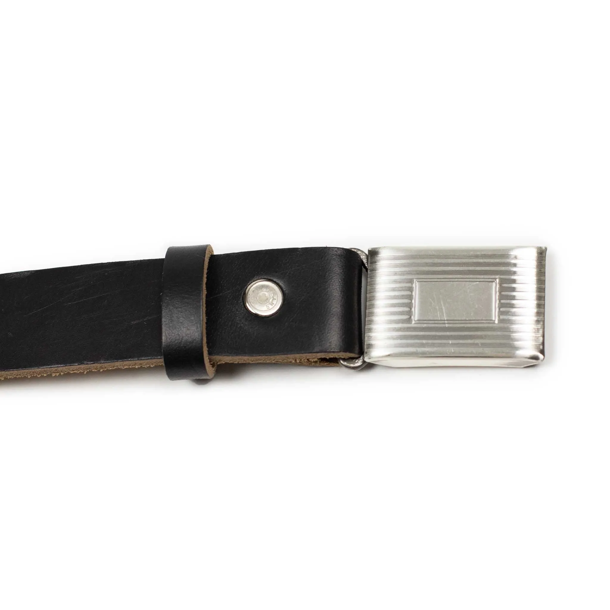 Classic Horween leather belt in Black with engine-turned plated buckle