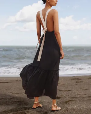 Color contrast Tied Open Back Dress