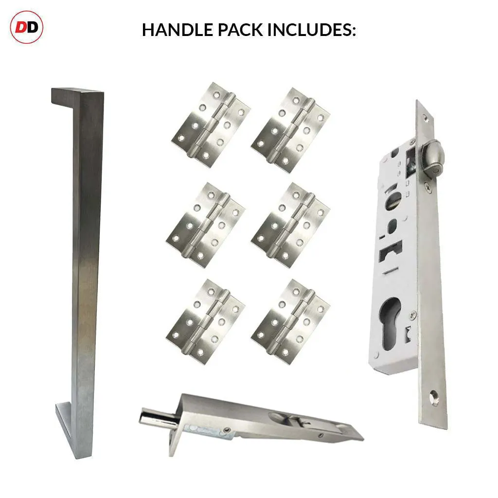 Concord 280mm Back to Back Double Door Pull Handle Pack - 6 Square Hinges - Satin Stainless Steel