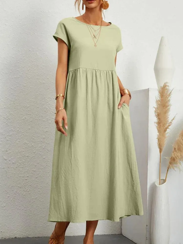 Elegant Vintage Maxi Dress: Summer Fashion Staple with O-neck and A-line Silhouette