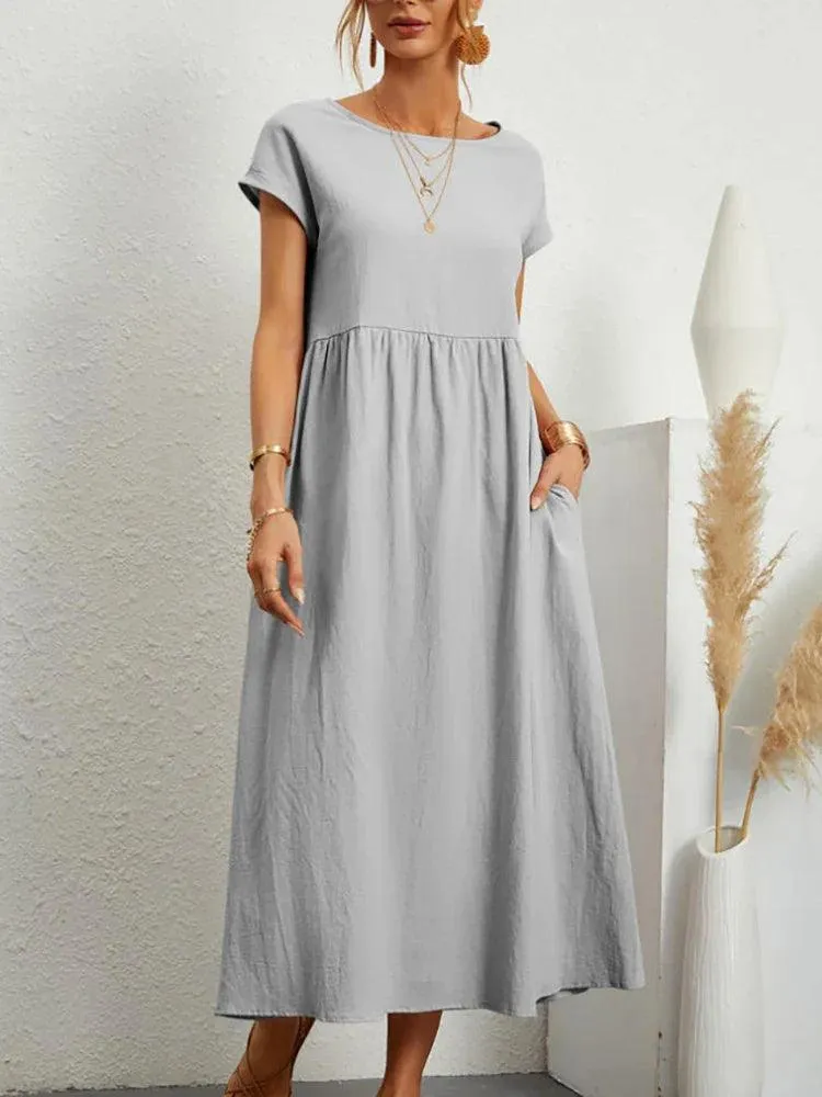 Elegant Vintage Maxi Dress: Summer Fashion Staple with O-neck and A-line Silhouette