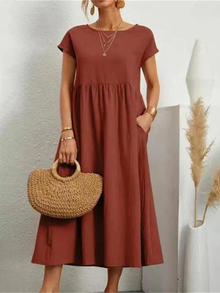 Elegant Vintage Maxi Dress: Summer Fashion Staple with O-neck and A-line Silhouette