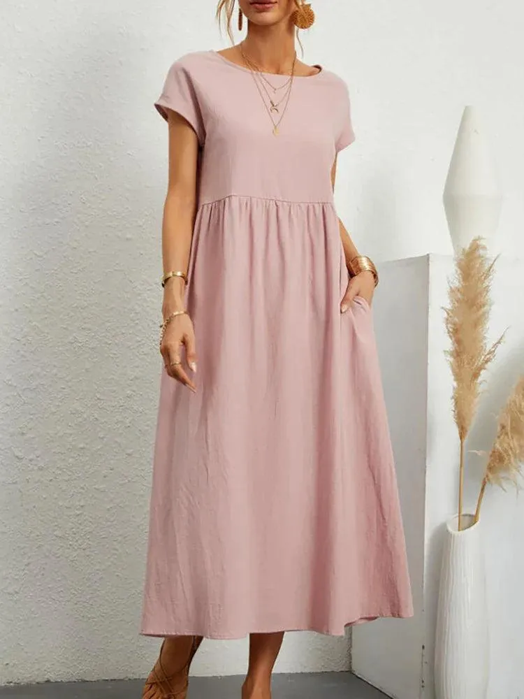 Elegant Vintage Maxi Dress: Summer Fashion Staple with O-neck and A-line Silhouette