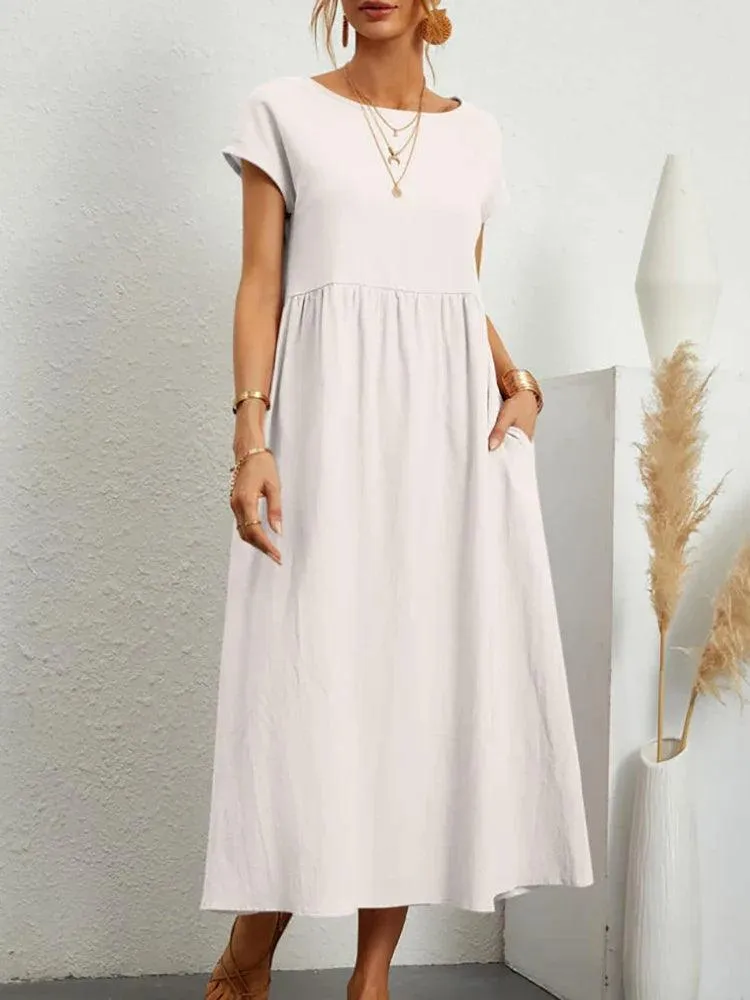Elegant Vintage Maxi Dress: Summer Fashion Staple with O-neck and A-line Silhouette