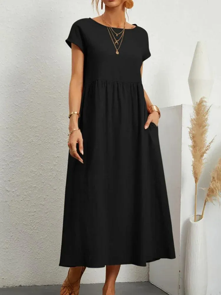 Elegant Vintage Maxi Dress: Summer Fashion Staple with O-neck and A-line Silhouette