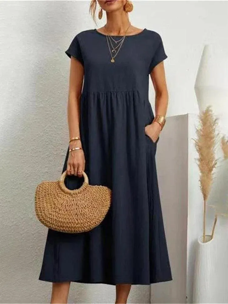 Elegant Vintage Maxi Dress: Summer Fashion Staple with O-neck and A-line Silhouette