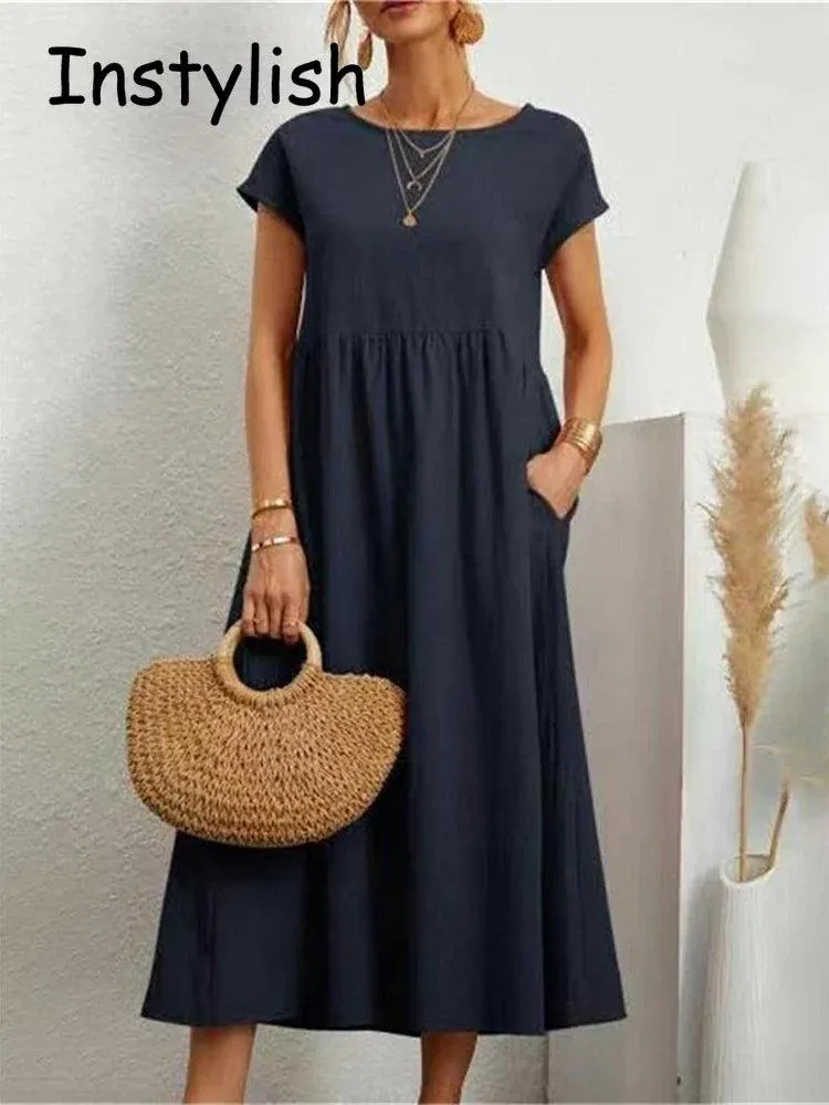 Elegant Vintage Maxi Dress: Summer Fashion Staple with O-neck and A-line Silhouette