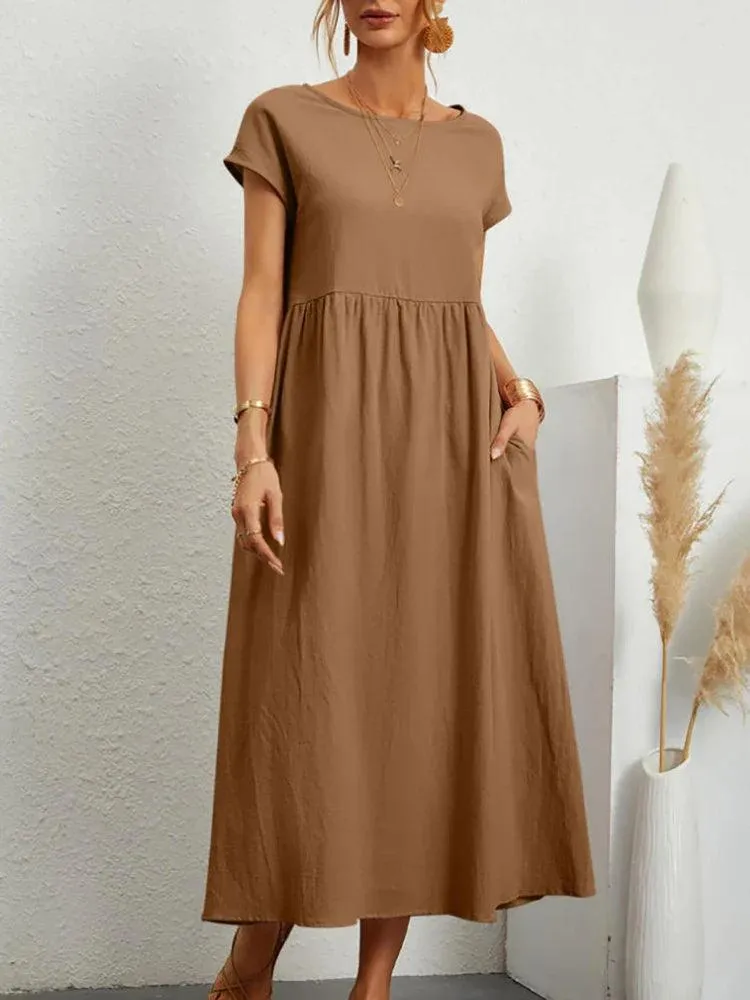 Elegant Vintage Maxi Dress: Summer Fashion Staple with O-neck and A-line Silhouette