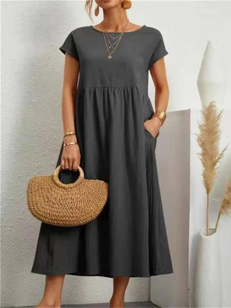 Elegant Vintage Maxi Dress: Summer Fashion Staple with O-neck and A-line Silhouette